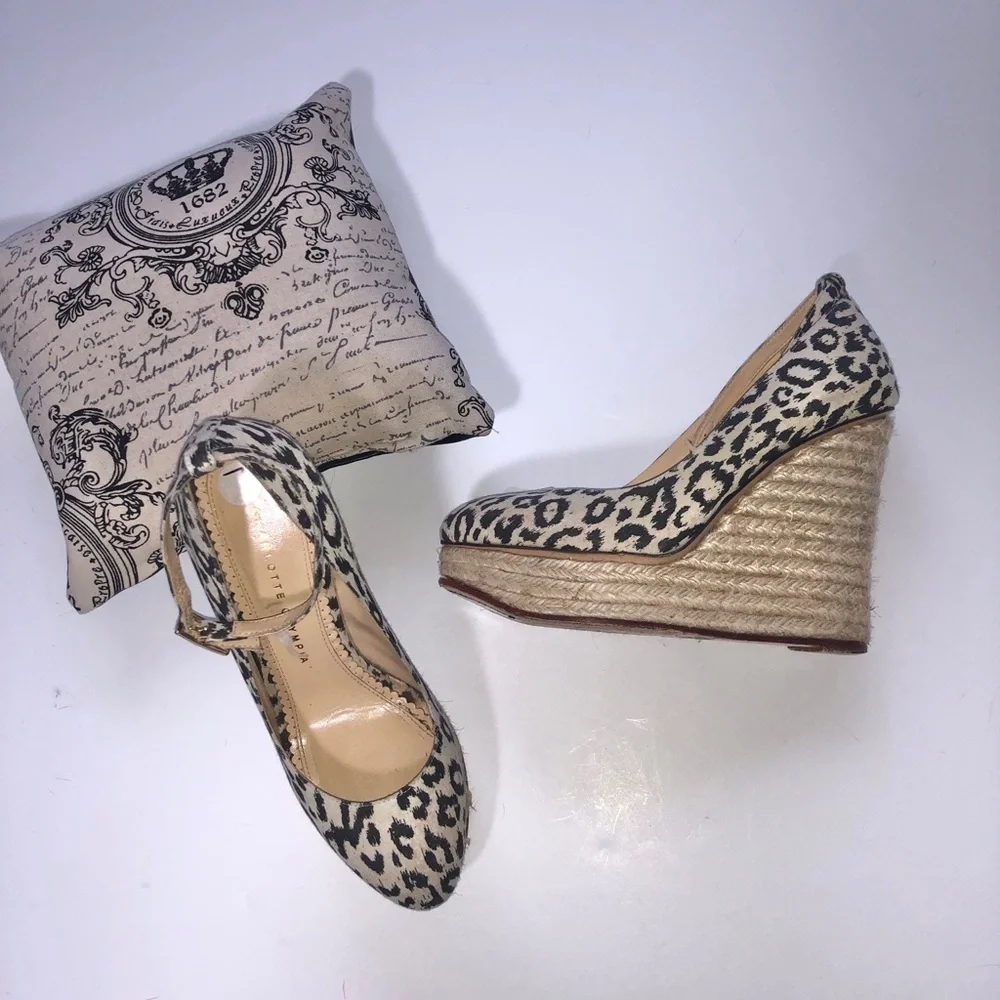 Charlotte Olympia leopard & jute wedges, Sz. 37